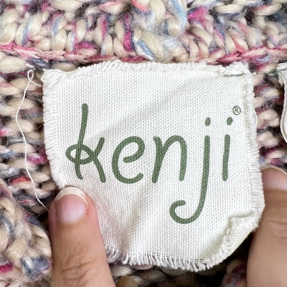 Kenji Multicolored Horn Buckle Hooded Heavyweight Midi Cardigan Sweater Womens M - Picture 7 of 9